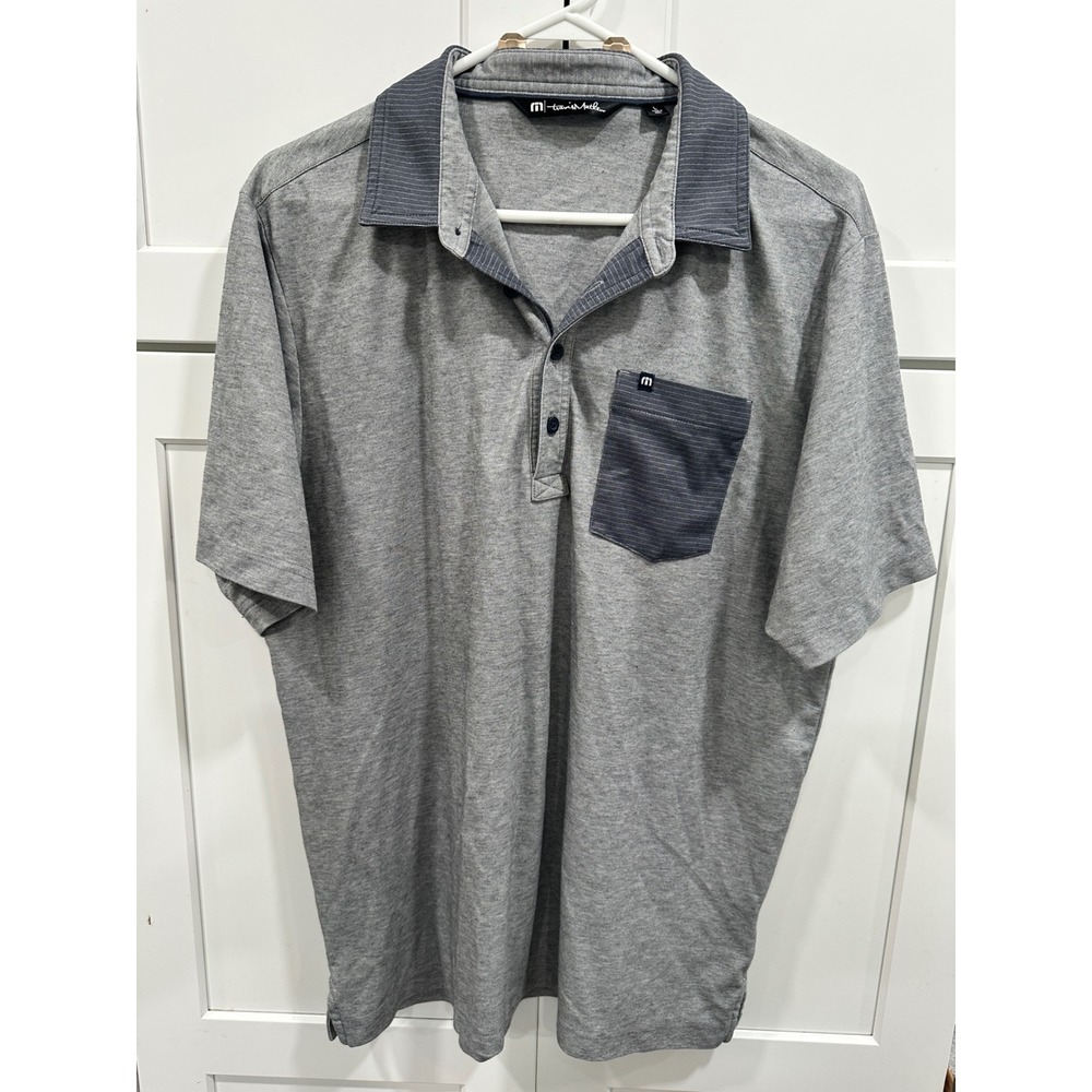 TravisMathew Mens Gray Pima Cotton‎ Blend Pocket Polo Shirt Large